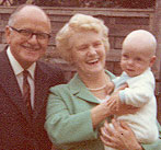 Hilda Gee with her husband Harry and grandson Steven on his Christening day in Colwyn Bay, north Wales, in 1969